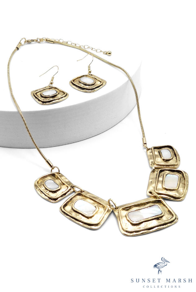 Sculpted Horizon - Gold Necklace Set - Sunset Marsh Collections