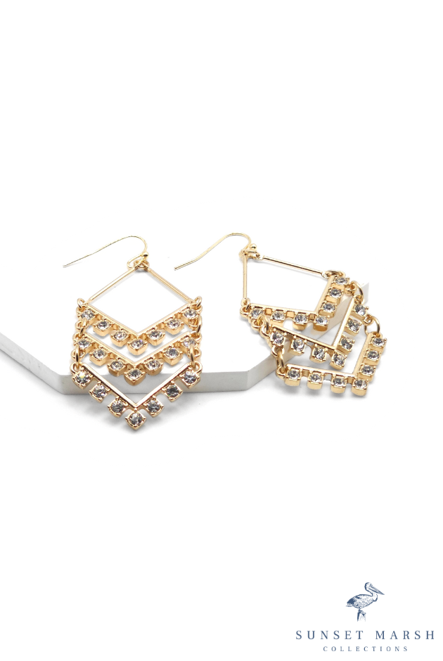 Shimmering Chevron - Gold Earrings - Sunset Marsh Collections